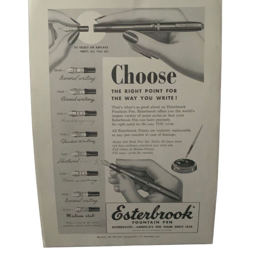 Vintage 1952 Esterbrook Fountain Pen Choose Ad Advertisement